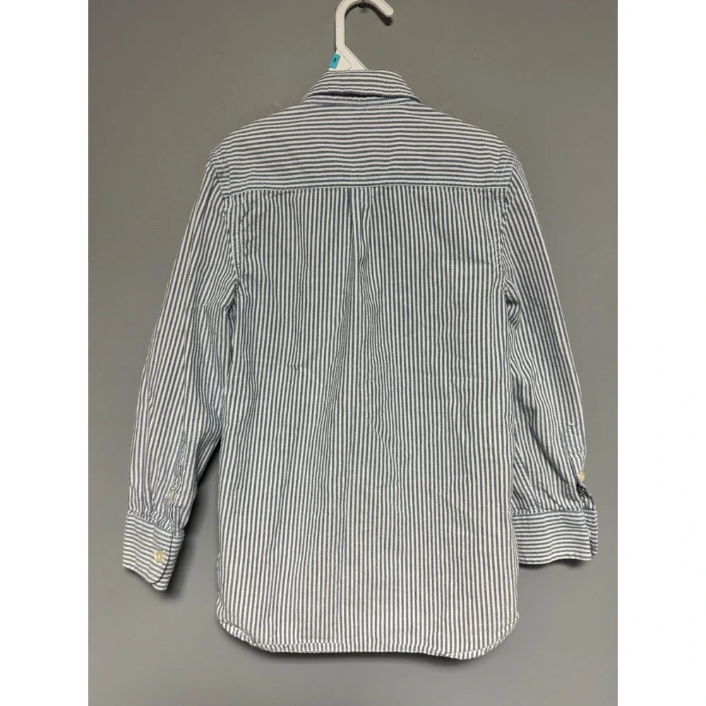 Boden Boys Blue‎ White Striped Button Down Shirt Long Sleeve Size 7-8Y 128cm